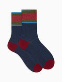 Calze corte donna cotone blu tinta unita a coste polso righe effetto scintillante - Gallo 1927 - Official Online Shop