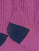 Women's short ribbed plain purple cotton socks with glitter-striped cuff