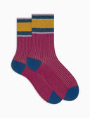 Calze corte donna cotone tinta unita a coste polso righe con effetto scintillante fucsia - Gallo 1927 - Official Online Shop