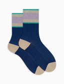 Calze corte donna cotone tinta unita a coste polso righe con effetto scintillante blu - Gallo 1927 - Official Online Shop