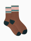 Kurze Damensocken aus Baumwolle, braun, einfarbig, gerippt am Bündchen, gestreift mit Glitzereffekt