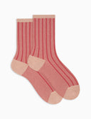 Women's short burgundy glitter and spaced twin-rib socks