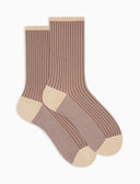 Kurze Damensocken, braun, Twin-Rib, mit Glitzereffekt
