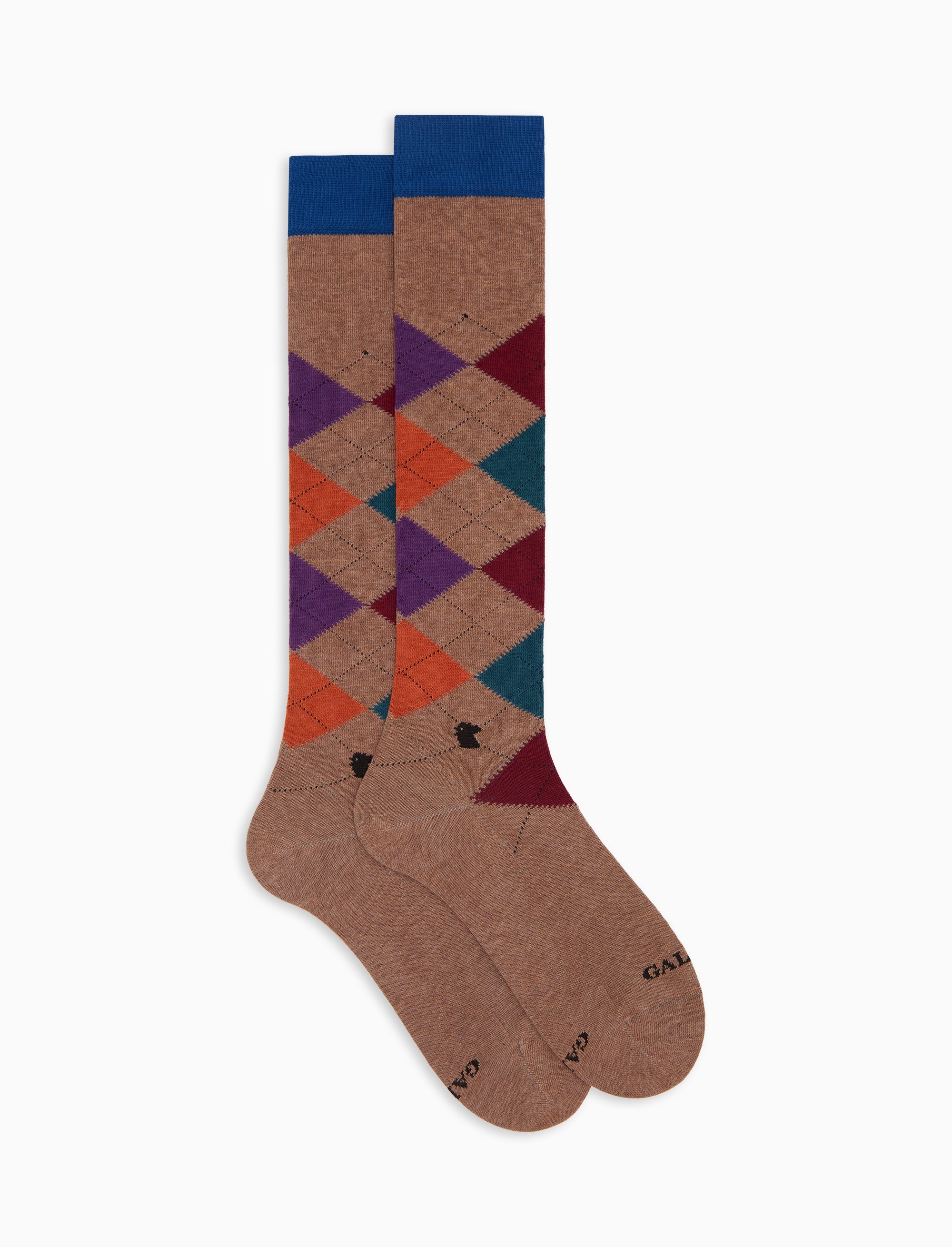 Men's long beige cotton socks with inlay motif | Gallo