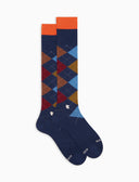 Calze lunghe donna cotone caldo blu fantasia intarsio
