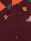 Lange Damensocken aus warmer Baumwolle, bordeauxrot, Intarsienmuster