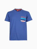 Herren-T-Shirt aus einfarbiger Baumwolle mit mehrfarbiger Brusttasche, blau