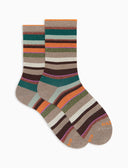 Calze corte donna cotone beige righe multicolor effetto scintillante - Gallo 1927 - Official Online Shop