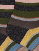 Calze corte donna cotone caldo nere effetto scintillante righe multicolor