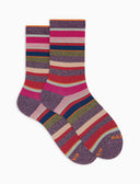 Calze corte donna cotone caldo viola effetto scintillante righe multicolor
