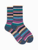 Calze corte donna cotone caldo blu effetto scintillante righe multicolor