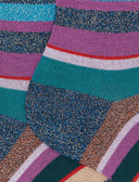 Calze corte donna cotone caldo blu effetto scintillante righe multicolor