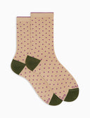Calze corte donna cotone caldo beige effetto scintillante fantasia pois