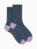 Women's short blue warm cotton and glitter socks with polka dot pattern