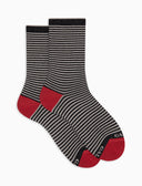 Kurze Damensocken aus warmer Baumwolle, schwarz, mit Glitzereffekt und Windsor-Streifen