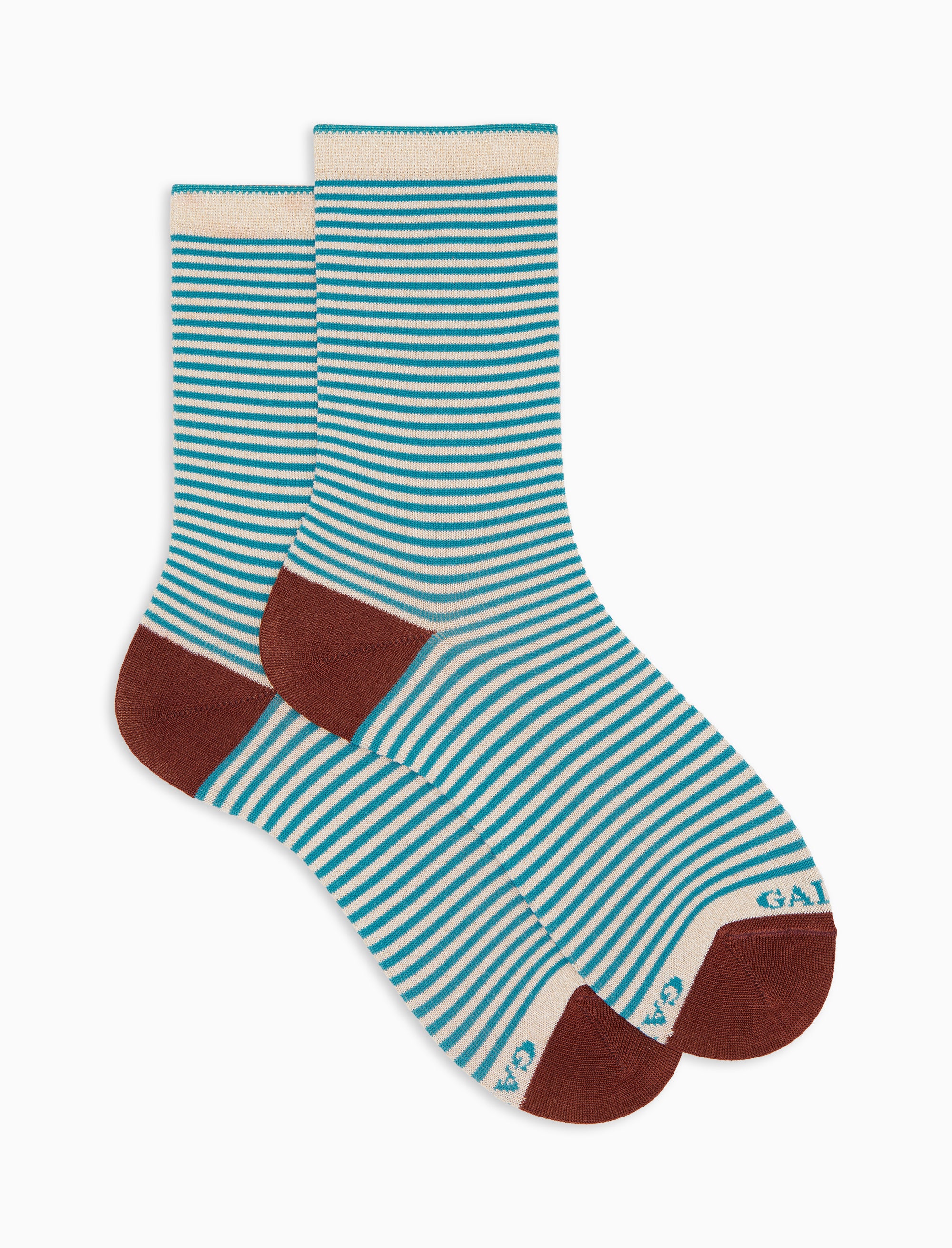 Women's short beige cotton and glitter socks with Windsor stripes | Gallo