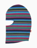 Children's blue fleece balaclava with multicolor stripes