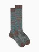 Calze lunghe donna angora marrone righine bicolore