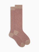 Calze lunghe donna angora beige righine bicolore