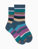 Kids' short blue warm cotton and glitter socks with multicoloured stripes
