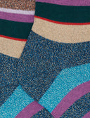Kids' short blue warm cotton and glitter socks with multicoloured stripes