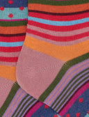 Kids' long pink warm cotton socks with stripes and polka dots