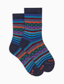 Calze corte bambino cotone caldo blu fantasia mix righe e pois