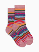 Kids' short pink warm cotton socks with stripes and polka dots