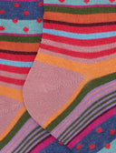 Kids' short pink warm cotton socks with stripes and polka dots