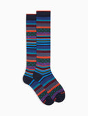 Calze lunghe uomo cotone caldo blu fantasia mix righe e pois