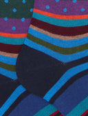 Calze lunghe uomo cotone caldo blu fantasia mix righe e pois