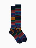 Calze lunghe uomo cotone blu fantasia mix righe e pois - Gallo 1927 - Official Online Shop