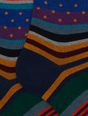 Calze lunghe uomo cotone blu fantasia mix righe e pois - Gallo 1927 - Official Online Shop