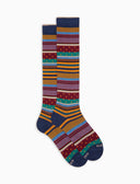 Calze lunghe uomo cotone caldo blu fantasia mix righe e pois