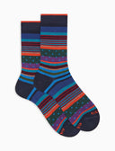Calze corte uomo cotone caldo blu fantasia mix righe e pois