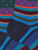 Calze corte uomo cotone caldo blu fantasia mix righe e pois