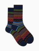 Calze corte uomo cotone blu fantasia mix righe e pois - Gallo 1927 - Official Online Shop