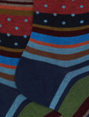 Calze corte uomo cotone blu fantasia mix righe e pois - Gallo 1927 - Official Online Shop