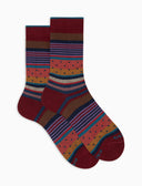 Calze corte uomo cotone bordò fantasia mix righe e pois - Gallo 1927 - Official Online Shop
