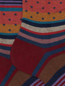 Calze corte uomo cotone bordò fantasia mix righe e pois - Gallo 1927 - Official Online Shop