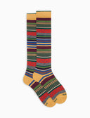Lange Damensocken aus warmer Baumwolle, gelb, mit Streifen- und Punktmuster