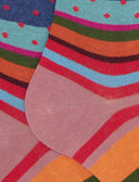 Women's long pink warm cotton socks with stripes and polka dots