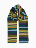 Sciarpa unisex cotone, viscosa e lino righe multicolor verde - Gallo 1927 - Official Online Shop