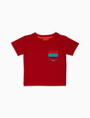 T-shirt bambino cotone tinta unita con taschino righe multicolor rosso - Gallo 1927 - Official Online Shop