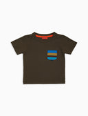 T-shirt bambino cotone tinta unita con taschino righe multicolor verde - Gallo 1927 - Official Online Shop
