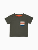 T-shirt bambino cotone tinta unita con taschino righe multicolor verde - Gallo 1927 - Official Online Shop