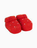 Babbucce bambino lana tinta unita rosso con strass e fiocchetto - Gallo 1927 - Official Online Shop