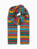 Lightweight light blue unisex scarf with multicoloured stripes