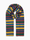 Lightweight yellow unisex scarf with multicoloured stripes