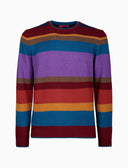 Pull girocollo uomo lana, viscosa e cashmere bordò righe multicolor - Gallo 1927 - Official Online Shop